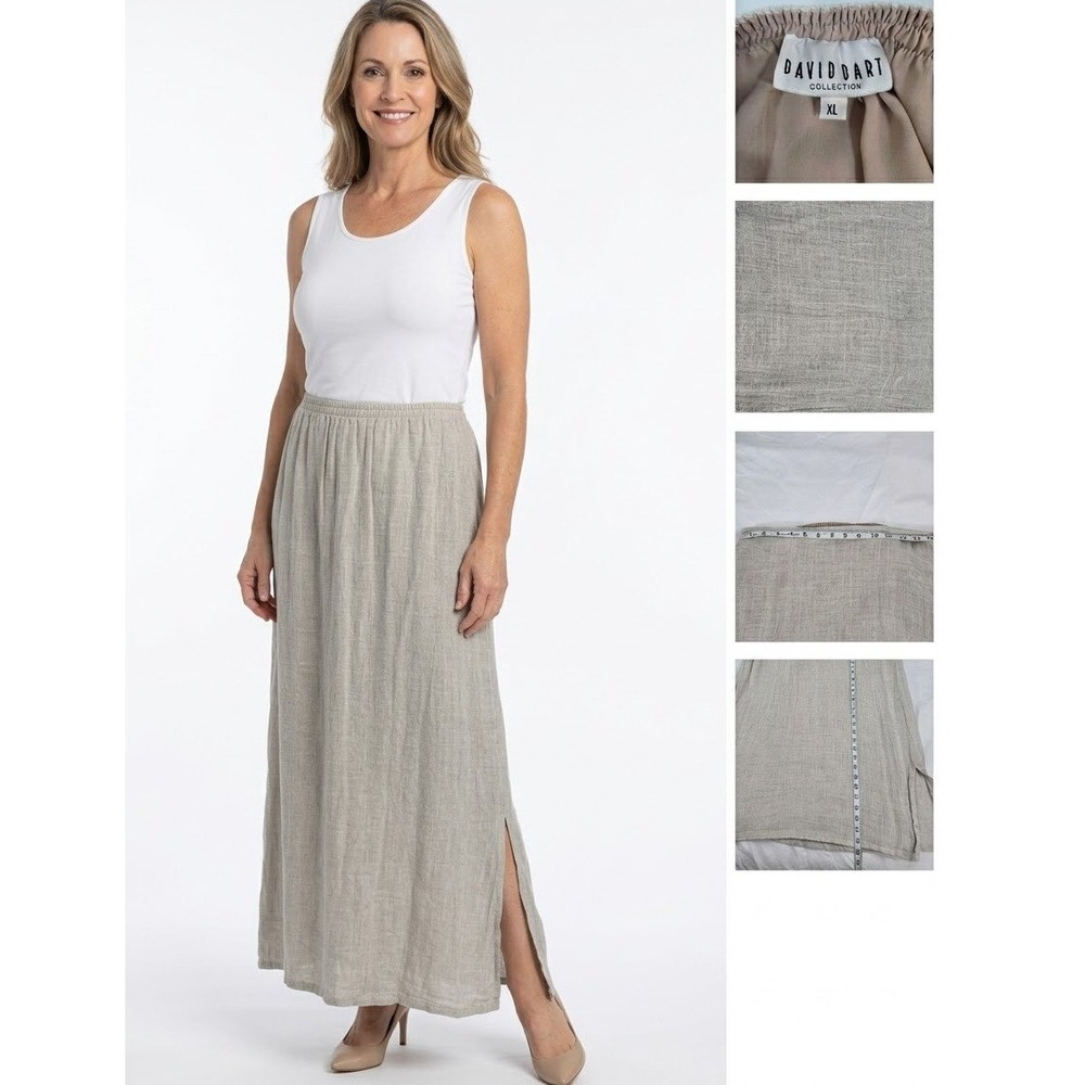 Vintage‎ David Dart 100% Linen Maxi Skirt XL Made in USA Lagenlook Neutral Tan